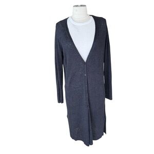 EILEEN FISHER Organic Linen Melange Long Cardigan Easy Fit, Knee Length Grey